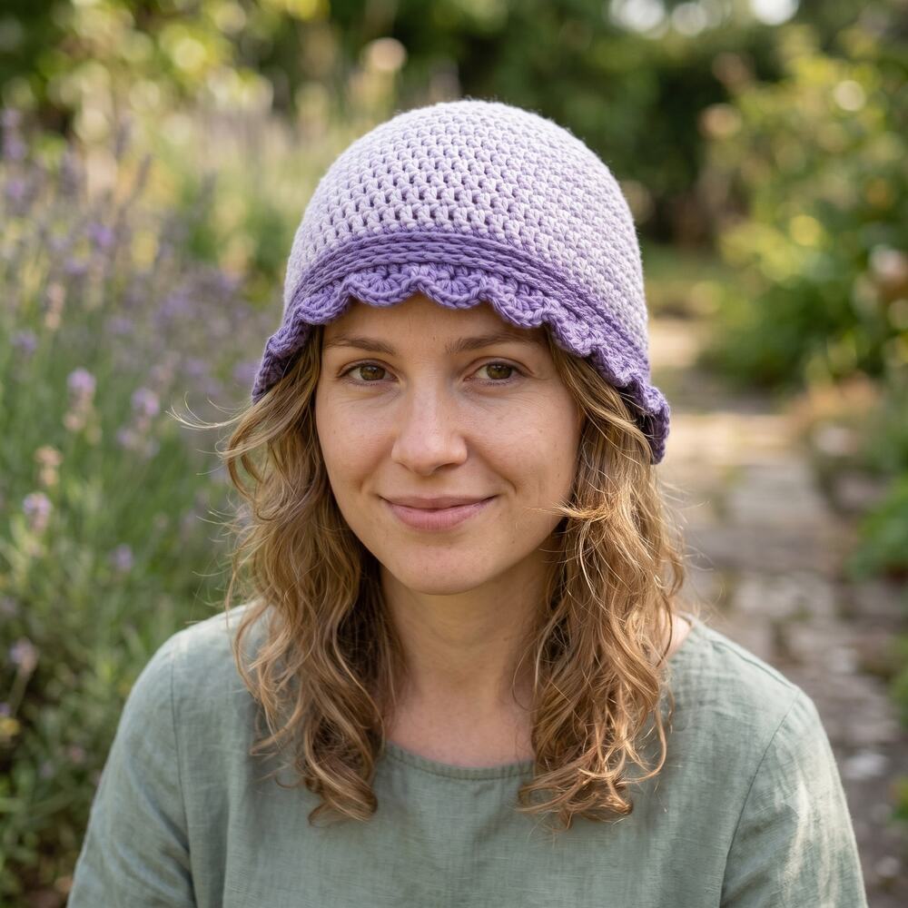 Handmade Light Purple Crochet Cloche Hat Scalloped Brim